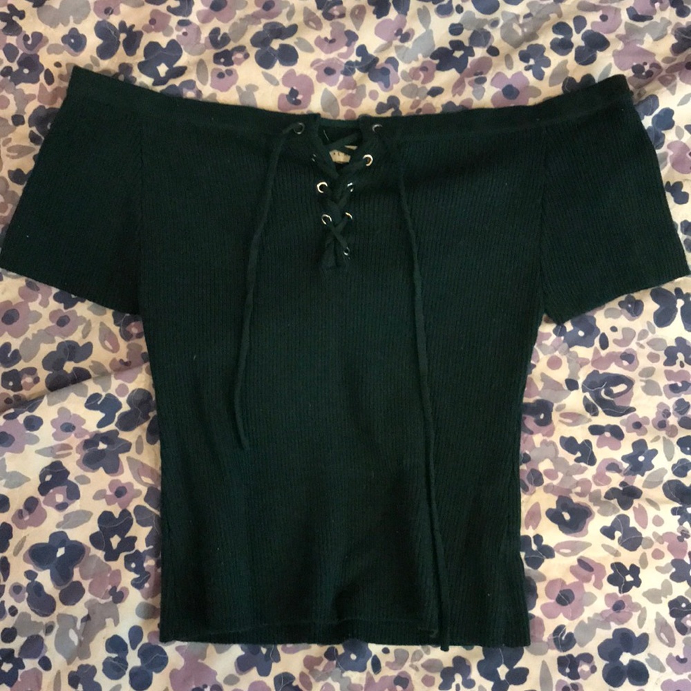 pacsun la hearts green off shoulder lace up top